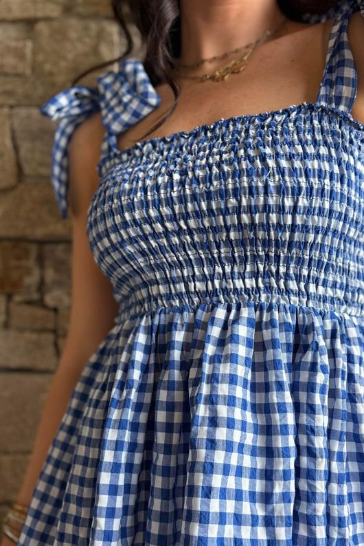 Nonni Gingham Bandeau Cami Malibu Blue